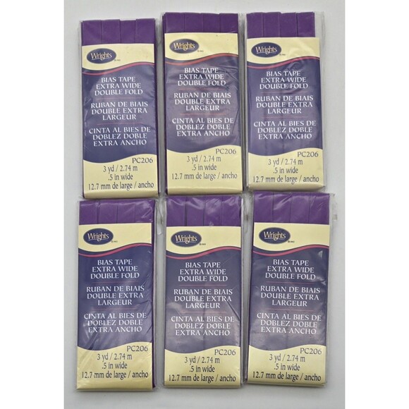 Lot 6 New Wrights Double Fold Bias Tape Quilt Binding 3yd PC206 Purple Extra Wid - Picture 2 of 8